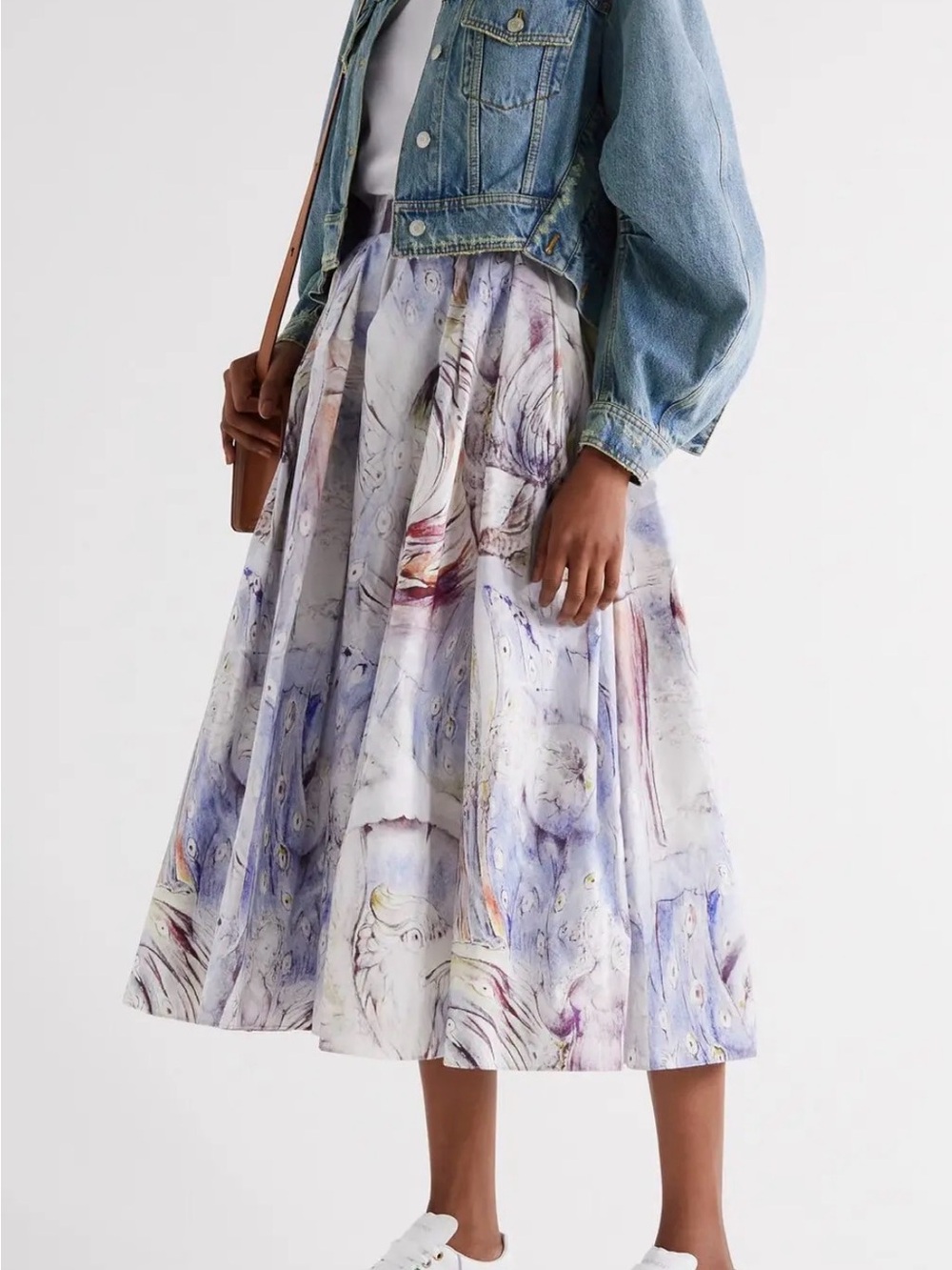 Pleated Midi Skirt in Lavender Watercolor Print